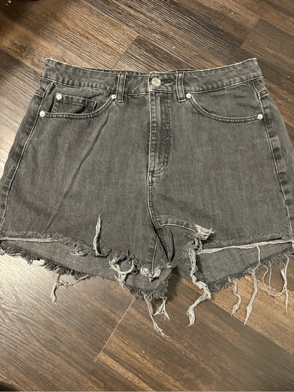 Garage Washed Black Distressed Denim Mom Shorts
